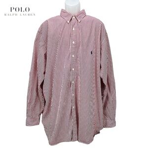 Polo by Ralph Lauren Men's 3XLT Red/White Striped Classic Fit Long Sleeve‎ Shirt